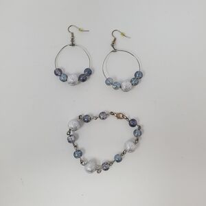 Handmade Amethyst Glass and Frosted Bead Earring and Bracelet Set